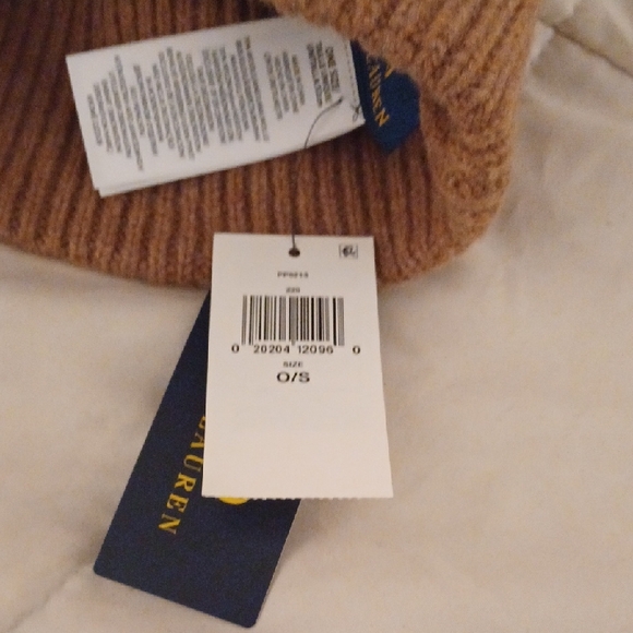 Ralph Lauren Tan Knit Hat with Ribbed Texture